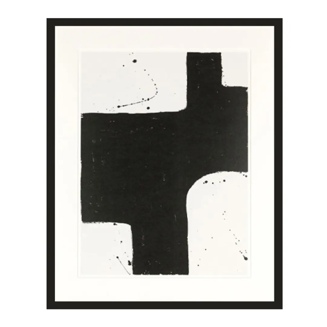 Abstract black and white ink block print