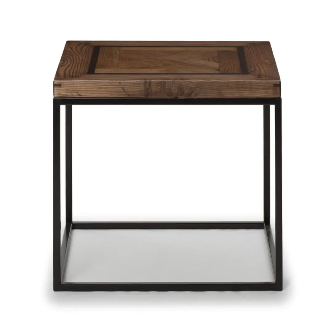 Modern wood top side table with metal frame