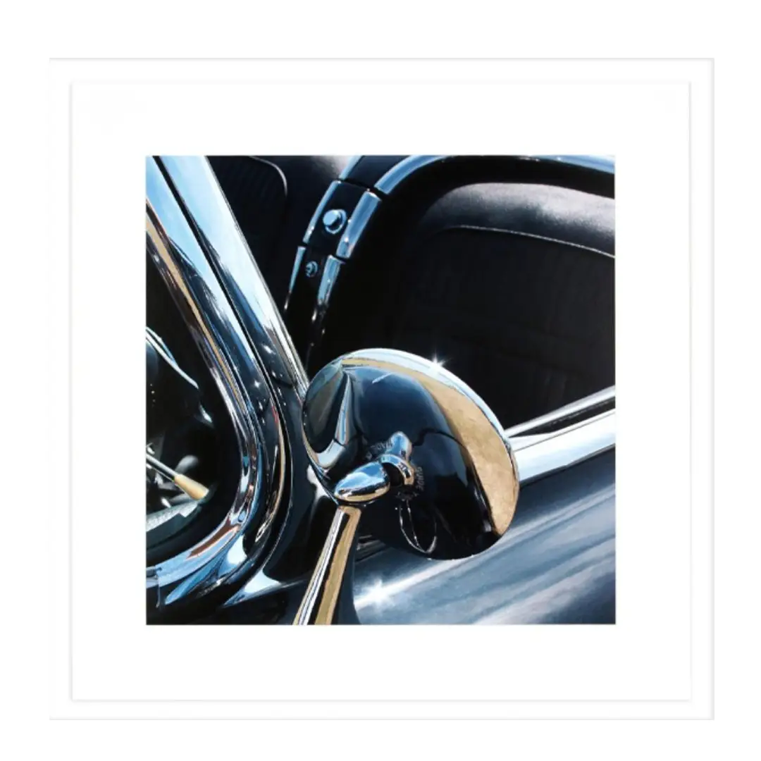 Close-up of classic car chrome side mirror