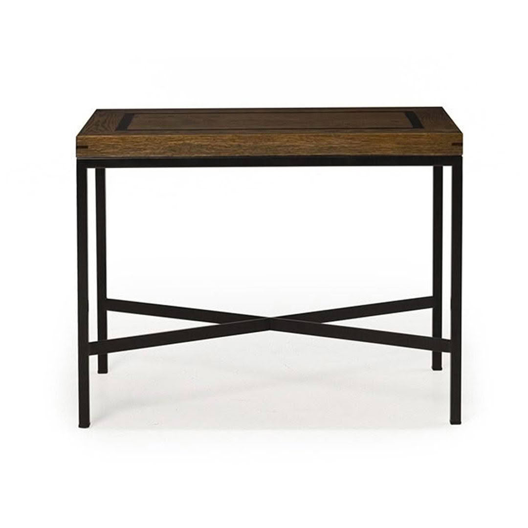 Modern wooden desk with black metal frame