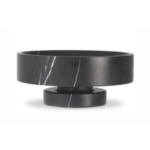 Black marble round platform with white veins