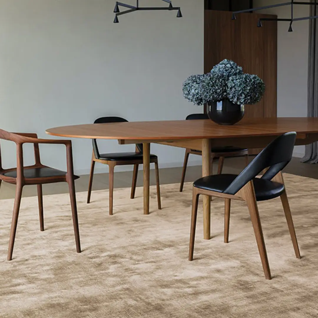 Modern dining room with wooden table and chairs