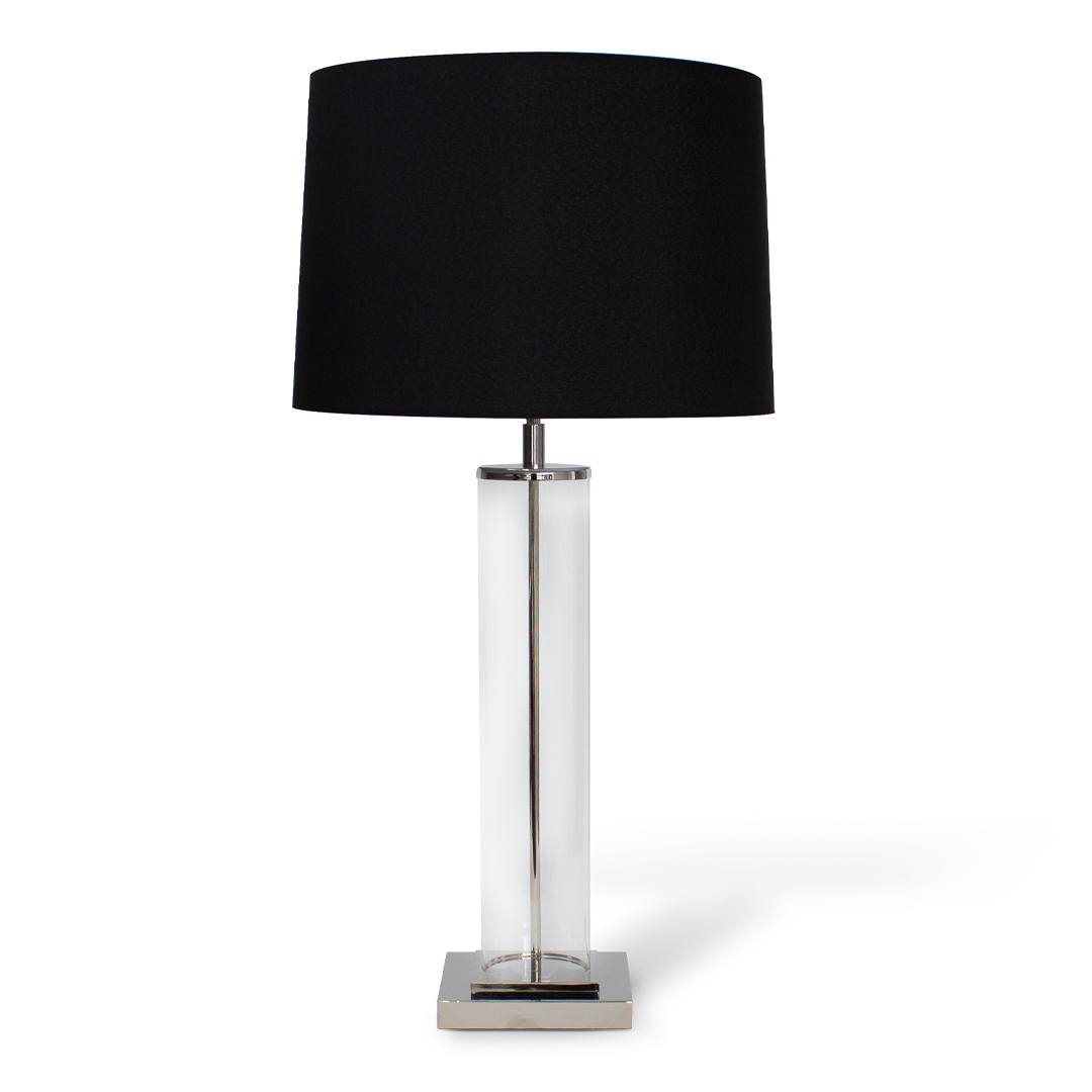 Modern black lamp on clear acrylic and metal base