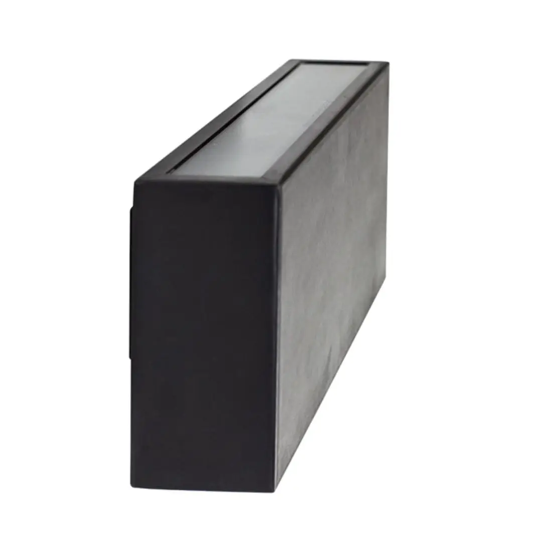 Black rectangular storage box side view