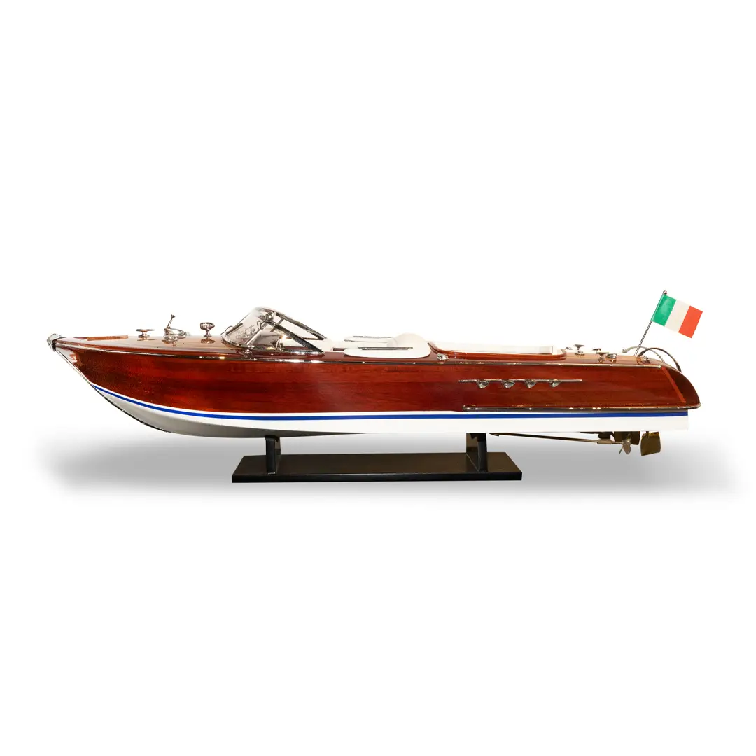 Vintage wooden speedboat with Italian flag