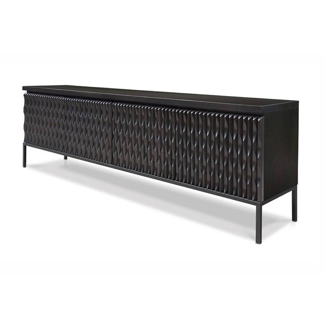 Long black textured modern sideboard on metal legs