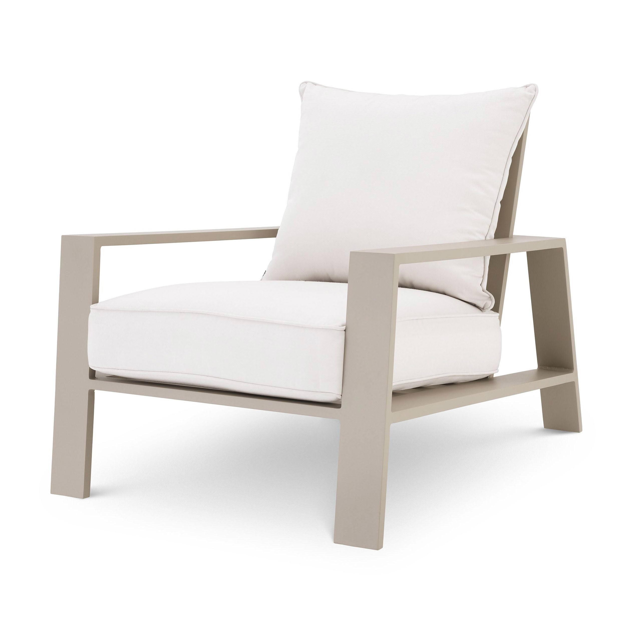 Modern gray armchair with white cushions