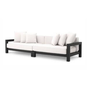 Modern black-framed white sofa with cushions