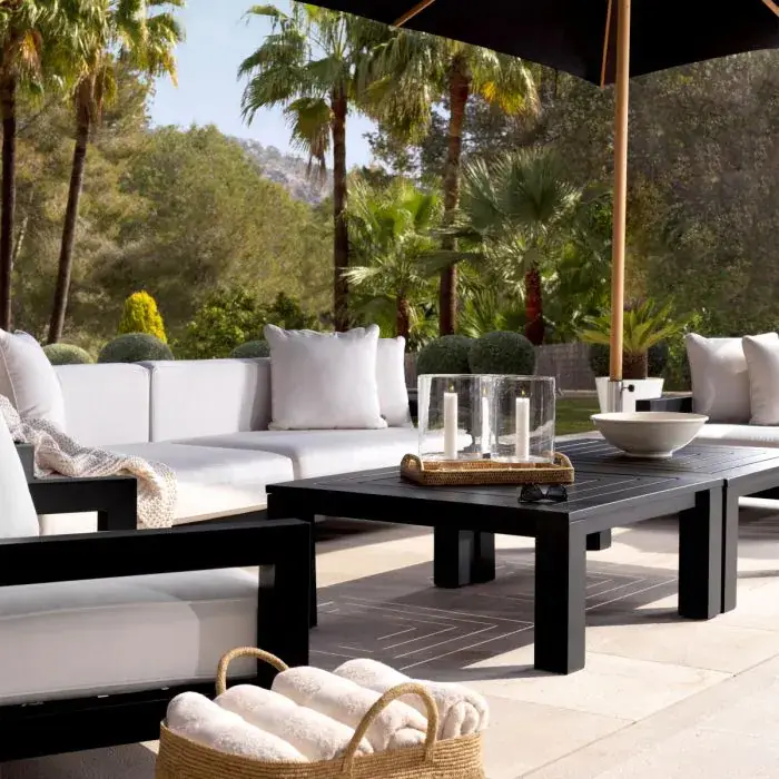 Luxurious patio furniture in tropical outdoor setting