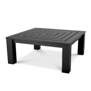 Black square coffee table with geometric design