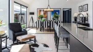 Modern kitchen and dining area with stylish decor