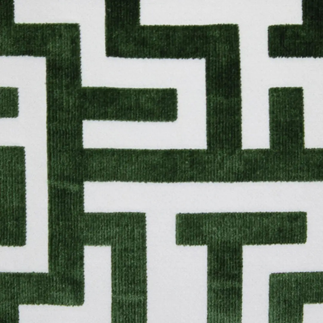 Close-up of green and white maze pattern fabric