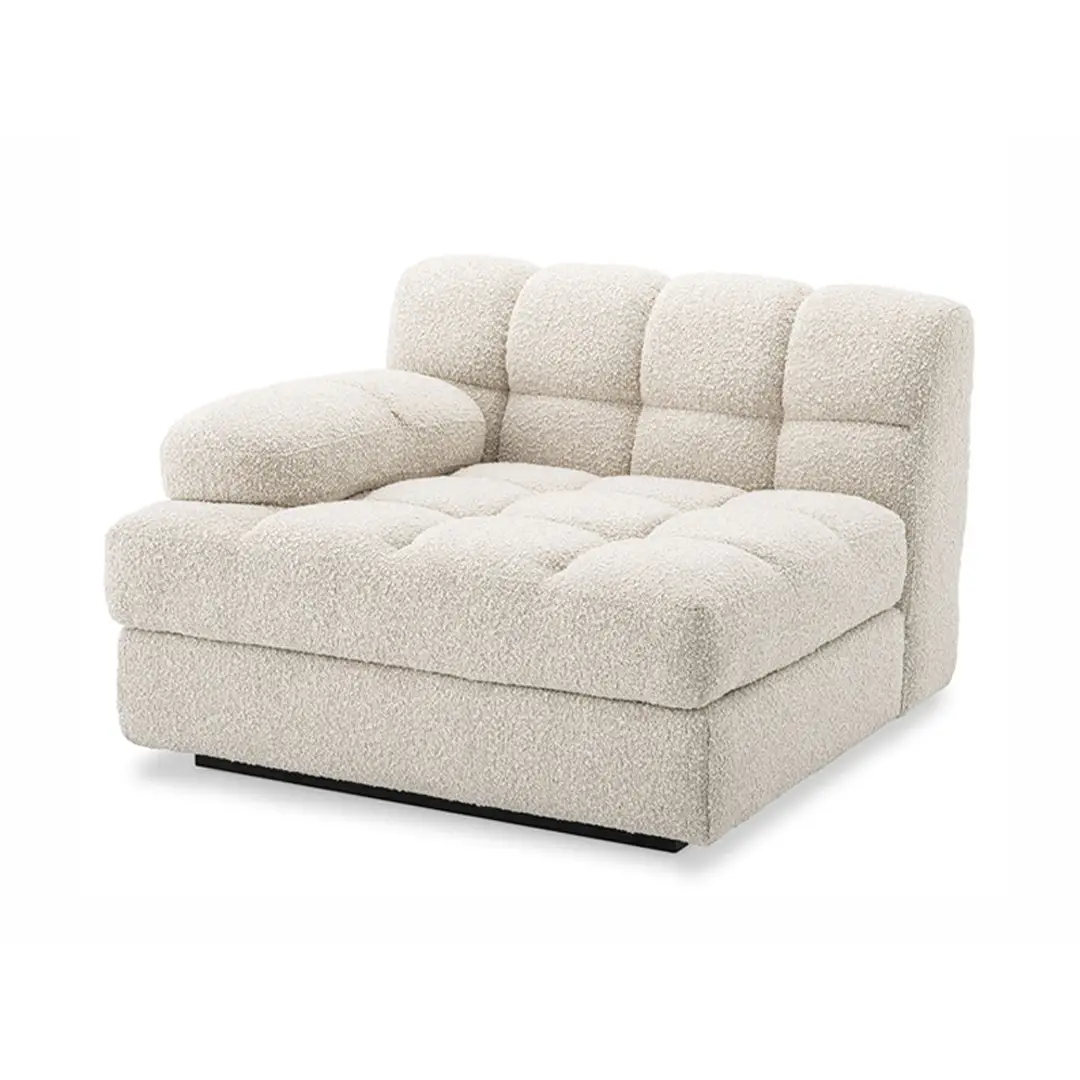 Plush beige modular sofa section on white background
