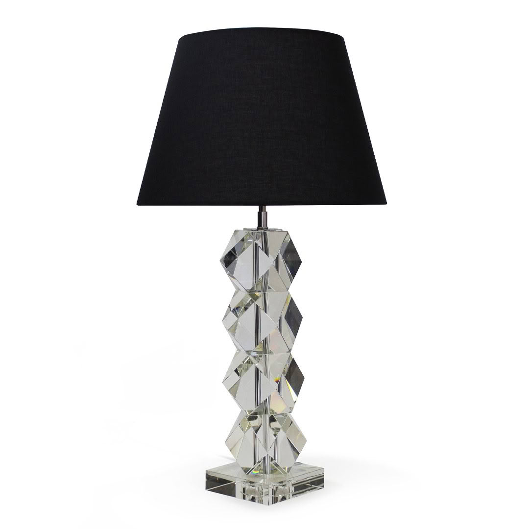 Crystal base lamp with black lampshade isolated on white