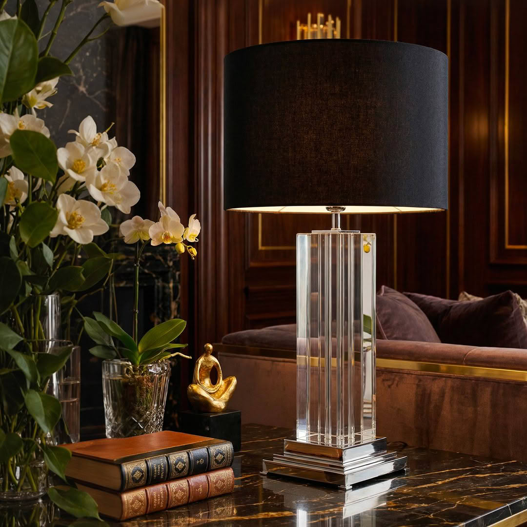 MURANO TABLE LAMP - CRYSTAL WITH BLACK LINEN SHADE - Image 2