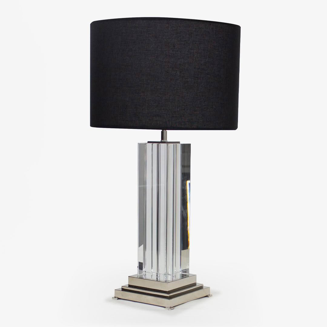 MURANO TABLE LAMP - CRYSTAL WITH BLACK LINEN SHADE