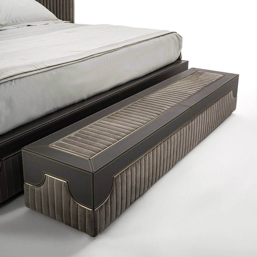 Elegant modern bedroom bench at foot of bed