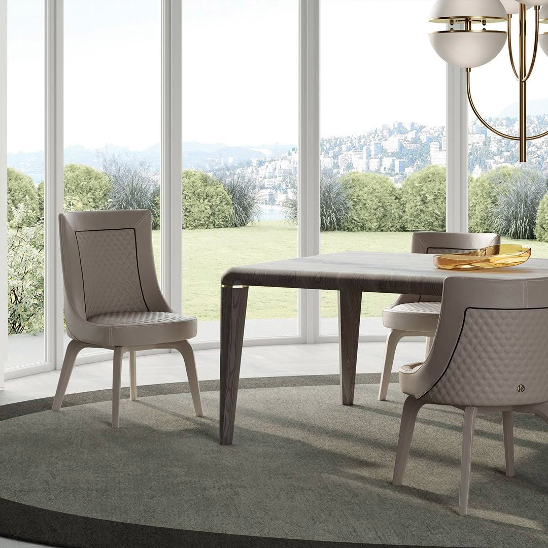 Modern dining room with scenic window view