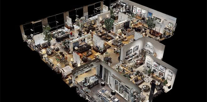 Overhead view of detailed architectural model layout
