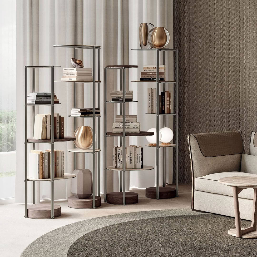 Elegant modern bookshelves in stylish living room