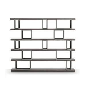 Modern geometric wooden bookshelf isolated on white
