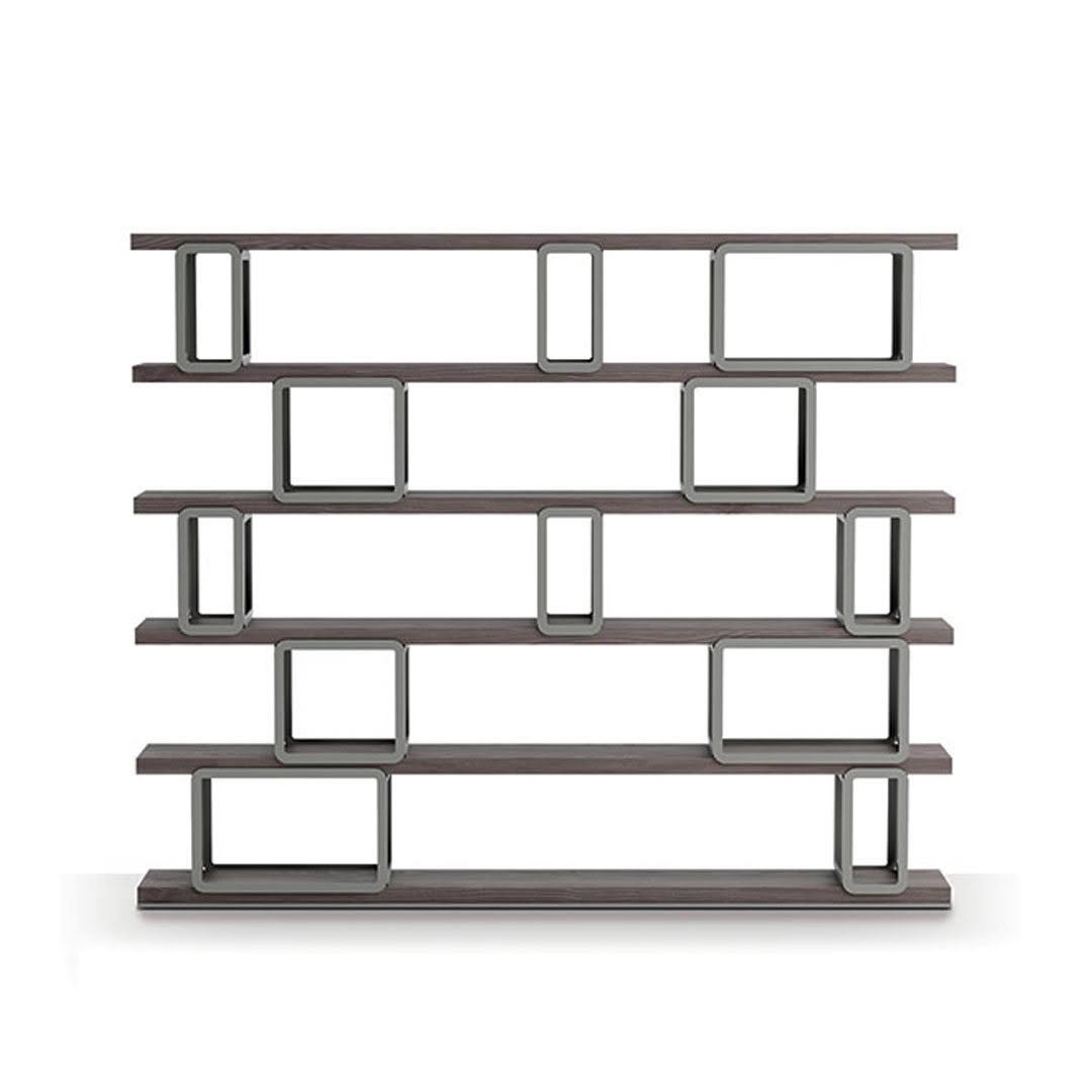 Modern geometric wooden bookshelf isolated on white