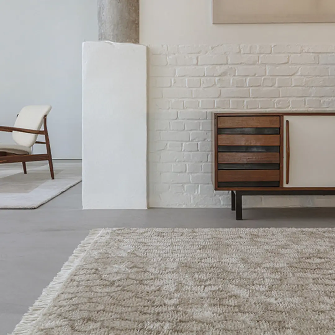 Minimalist interior with white walls, modern furniture