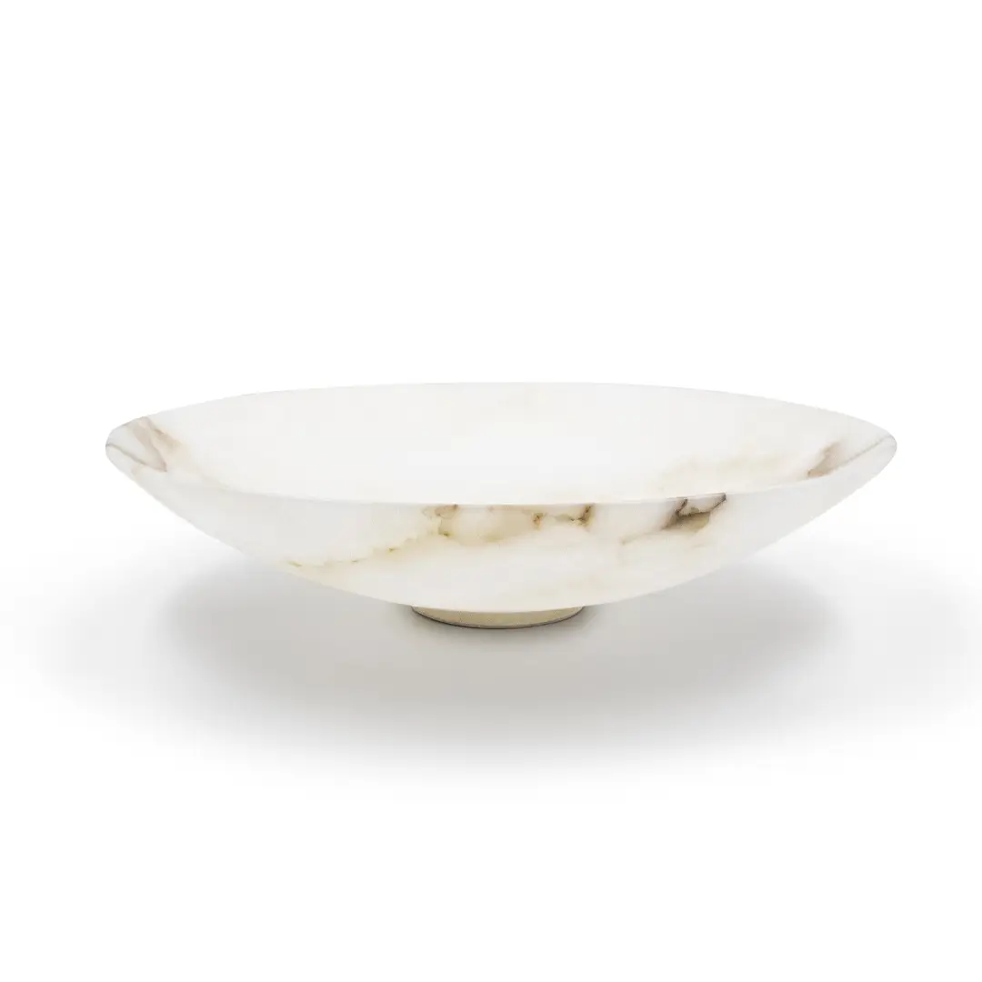 White marble shallow bowl on white background