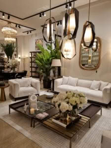 Elegant living room interior with sophisticated furniture and decor