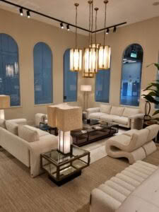 Elegant living room decor with luxurious furnishings and lighting