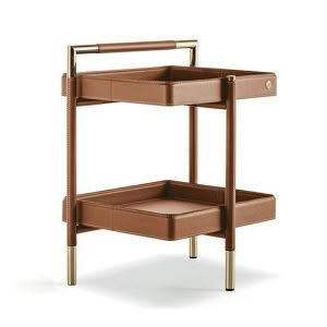 Elegant brown leather two-tiered serving cart