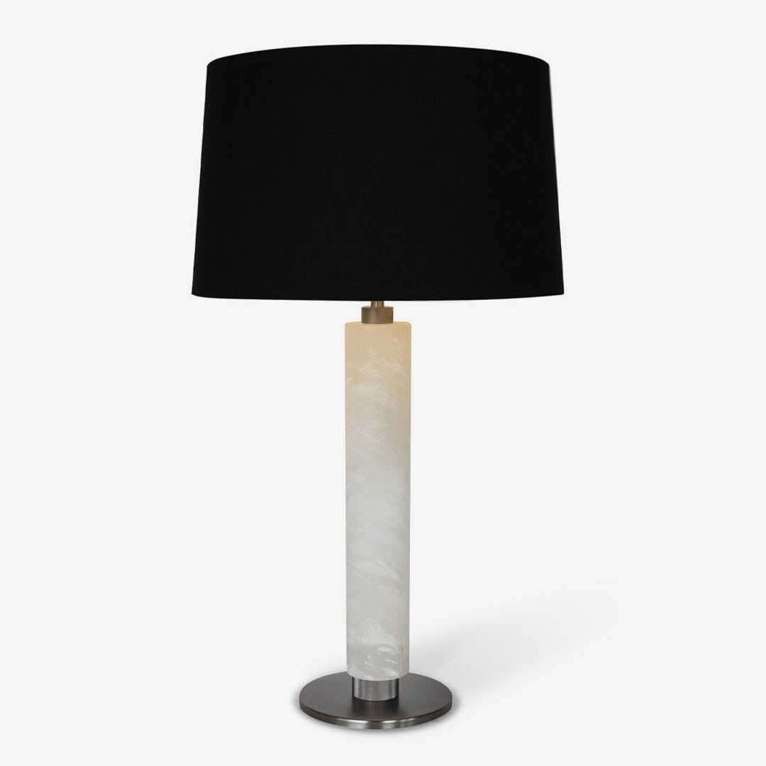 TZ - VALENCIA TABLE LAMP - ALABASTER, VINTAGE SILVER FINISH WITH BLACK SHADE