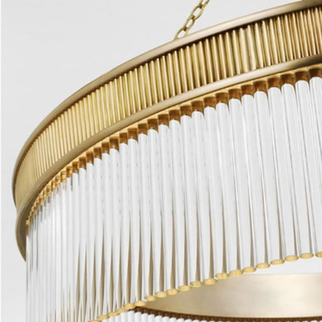 Elegant gold and white fringe chandelier close-up