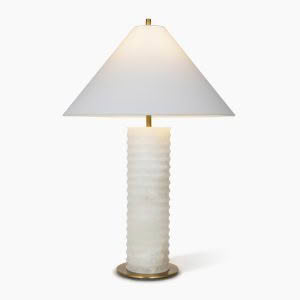 Elegant white lamp with triangular shade and ribbed base