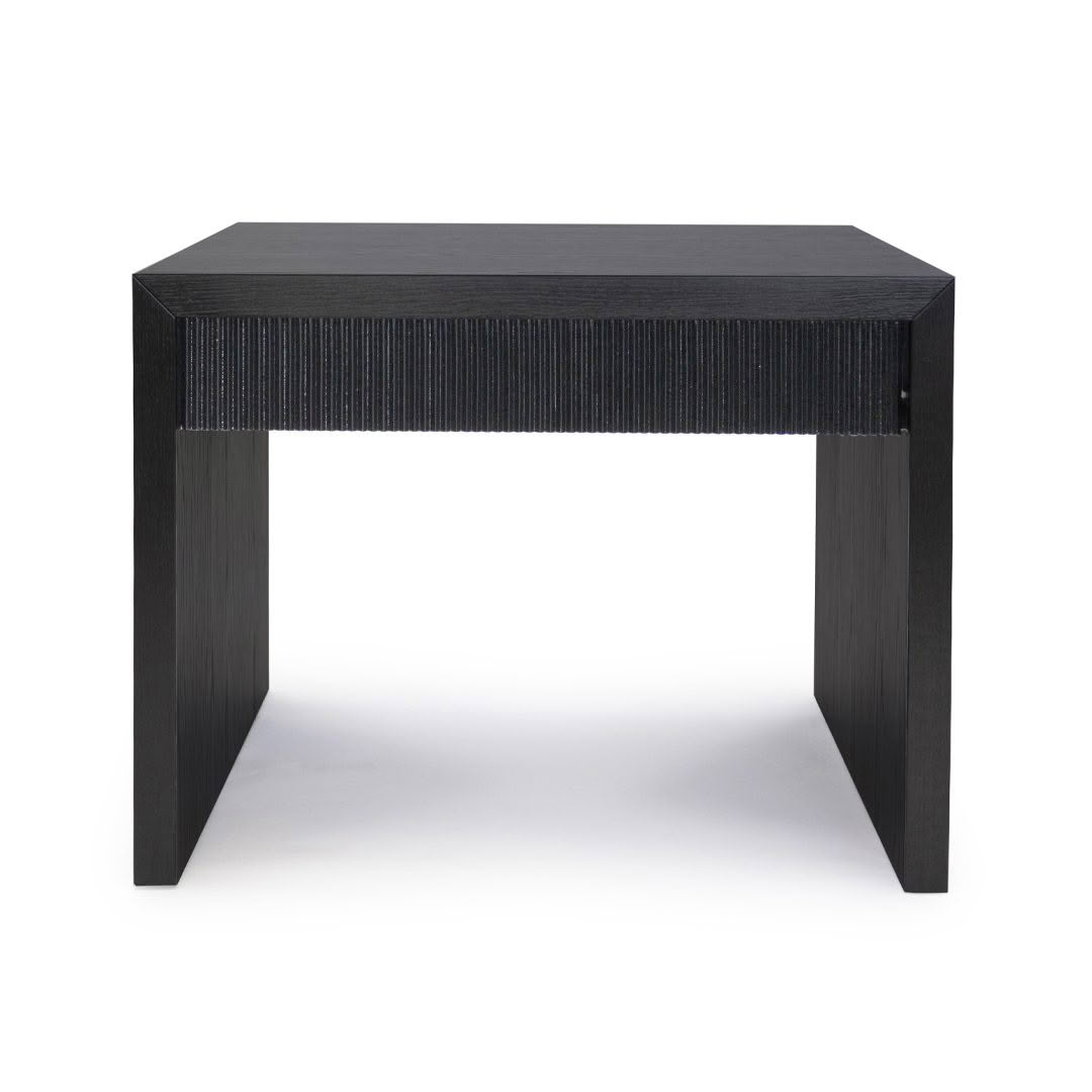 Modern black wooden table on white background