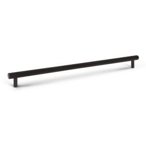 Black minimalist cabinet handle isolated on white.