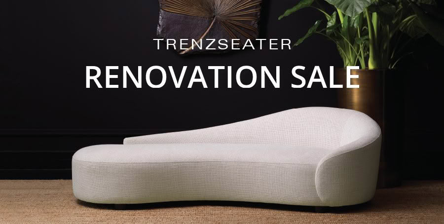 Trenzseater renovation sale advertisement with modern sofa