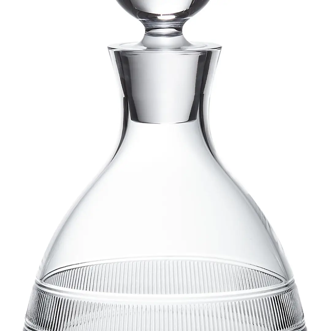 Empty clear glass decanter with elegant design