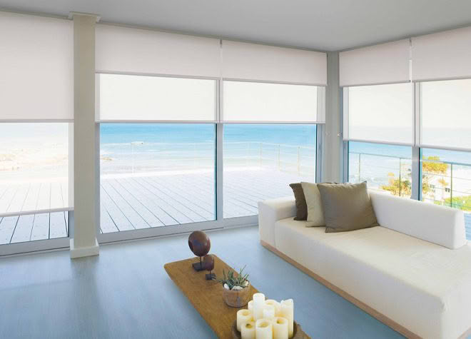 Modern beachfront living room with panoramic ocean view