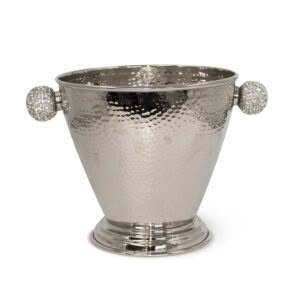 Silver champagne bucket with decorative crystal handles