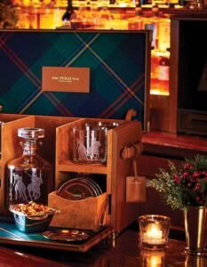 Luxury bar set in leather case with decanter and glasses