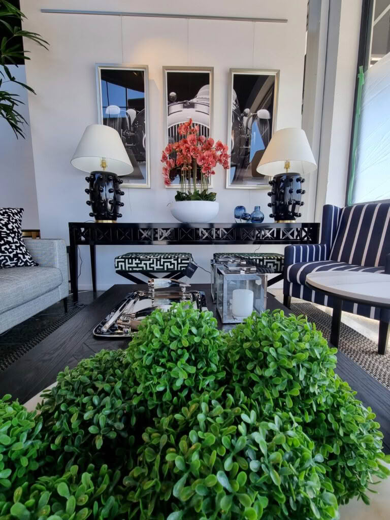 Elegant interior with orchids and art deco details