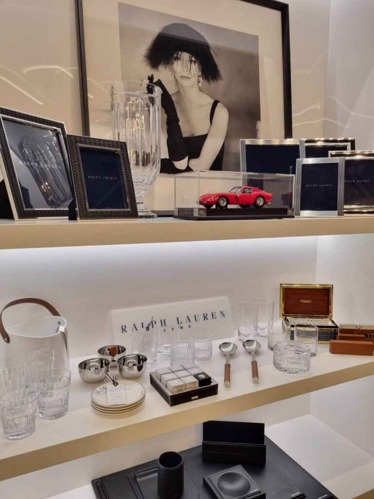 Ralph Lauren home decor display with framed photographs