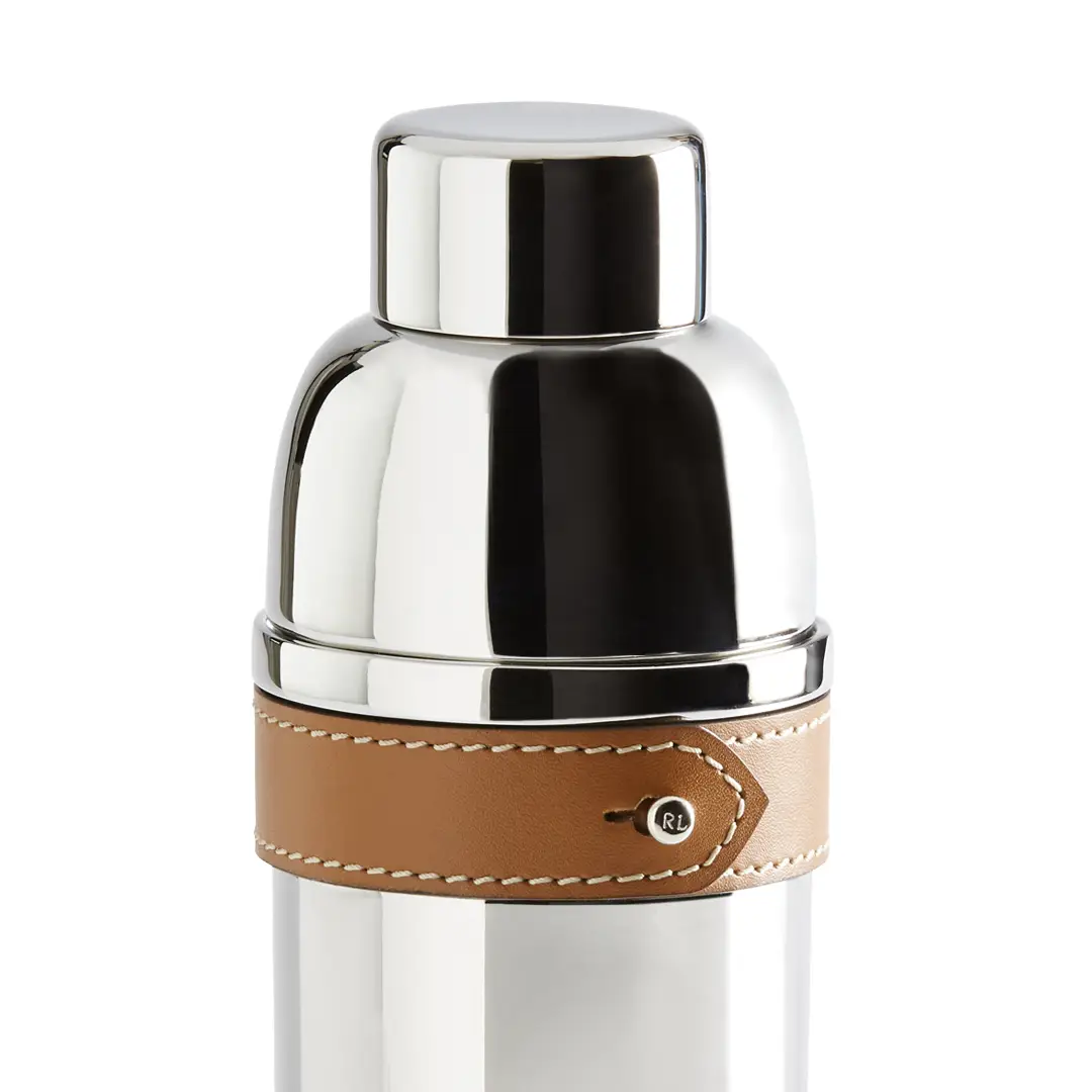 Stainless steel vacuum flask with leather strap