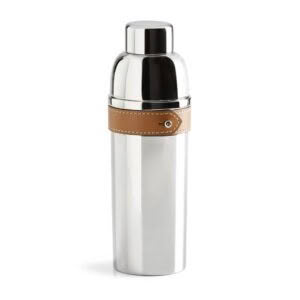 Stainless steel thermos with leather strap