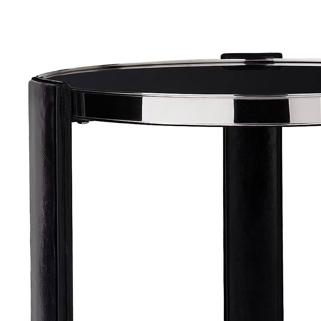 Close-up of elegant black round side table