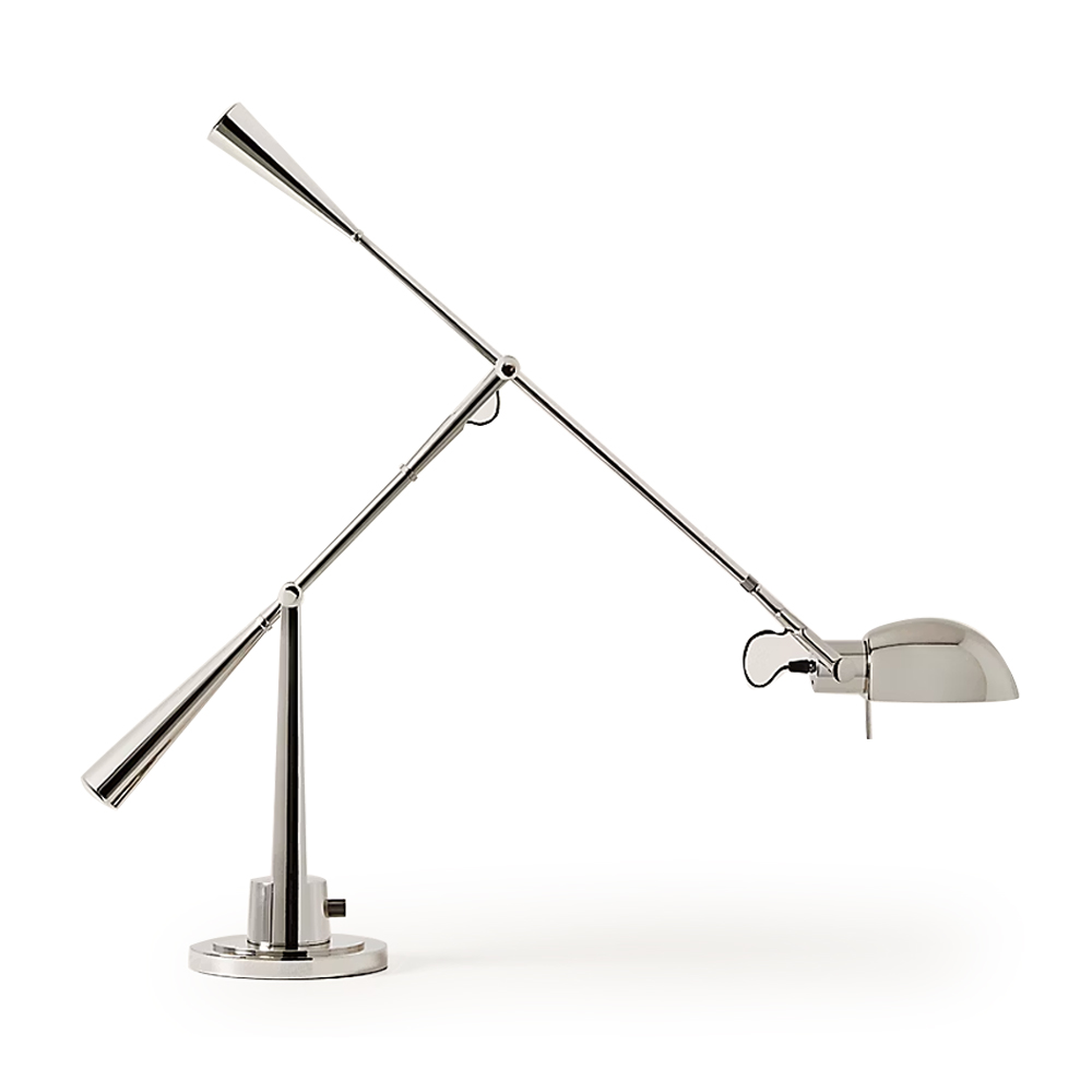 Modern adjustable chrome desk lamp on white background