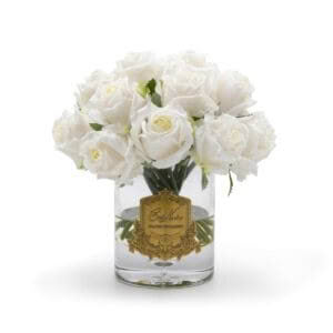 GRAND ROSE BUD BOUQUET - IVORY IN CLEAR GLASS - COTE NOIRE
