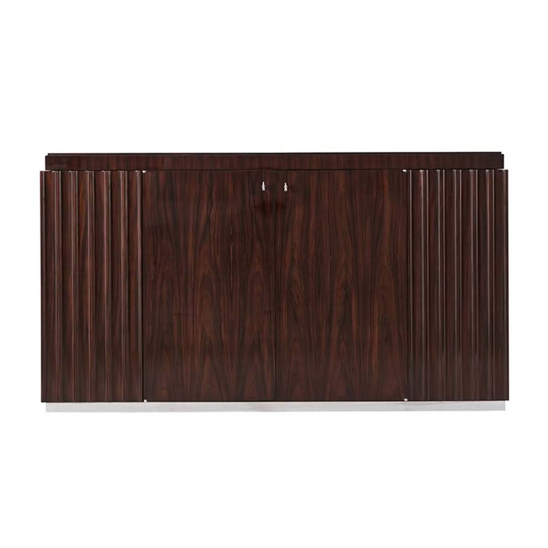 Dark wood reception desk front view