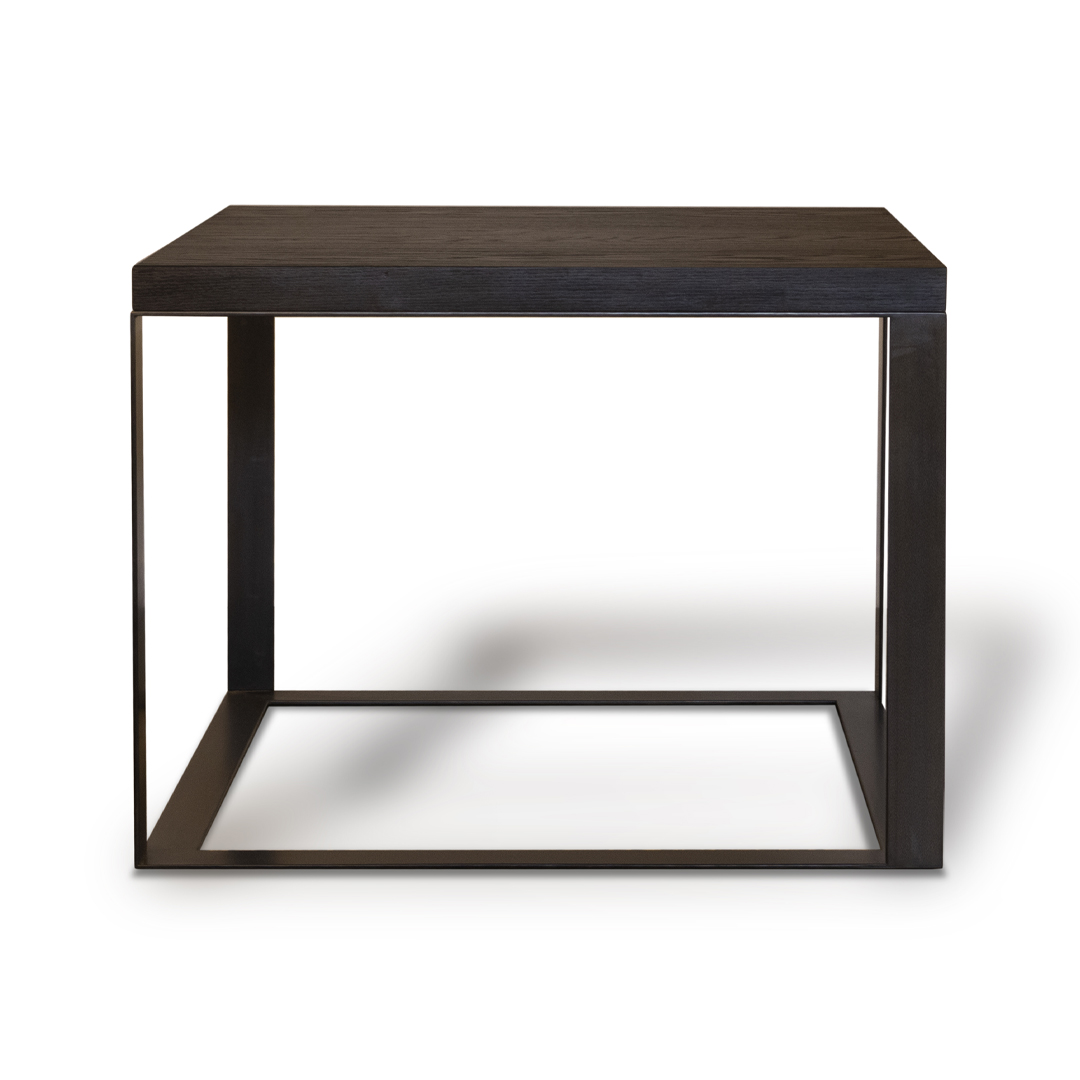 Modern black metal frame coffee table on white background